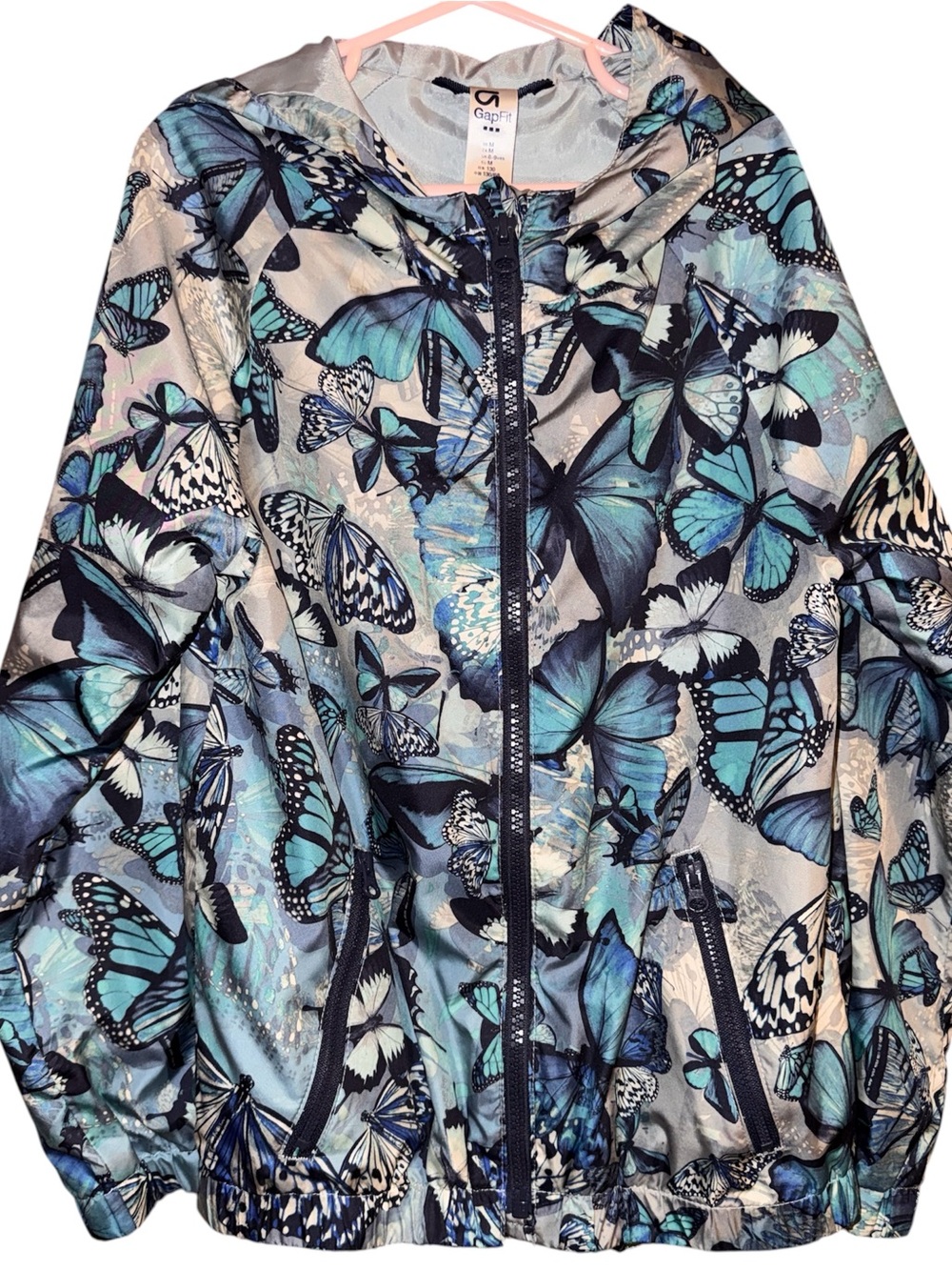 GapFit Girl’s Blue Butterfly Print Hooded Windbreaker Jacket